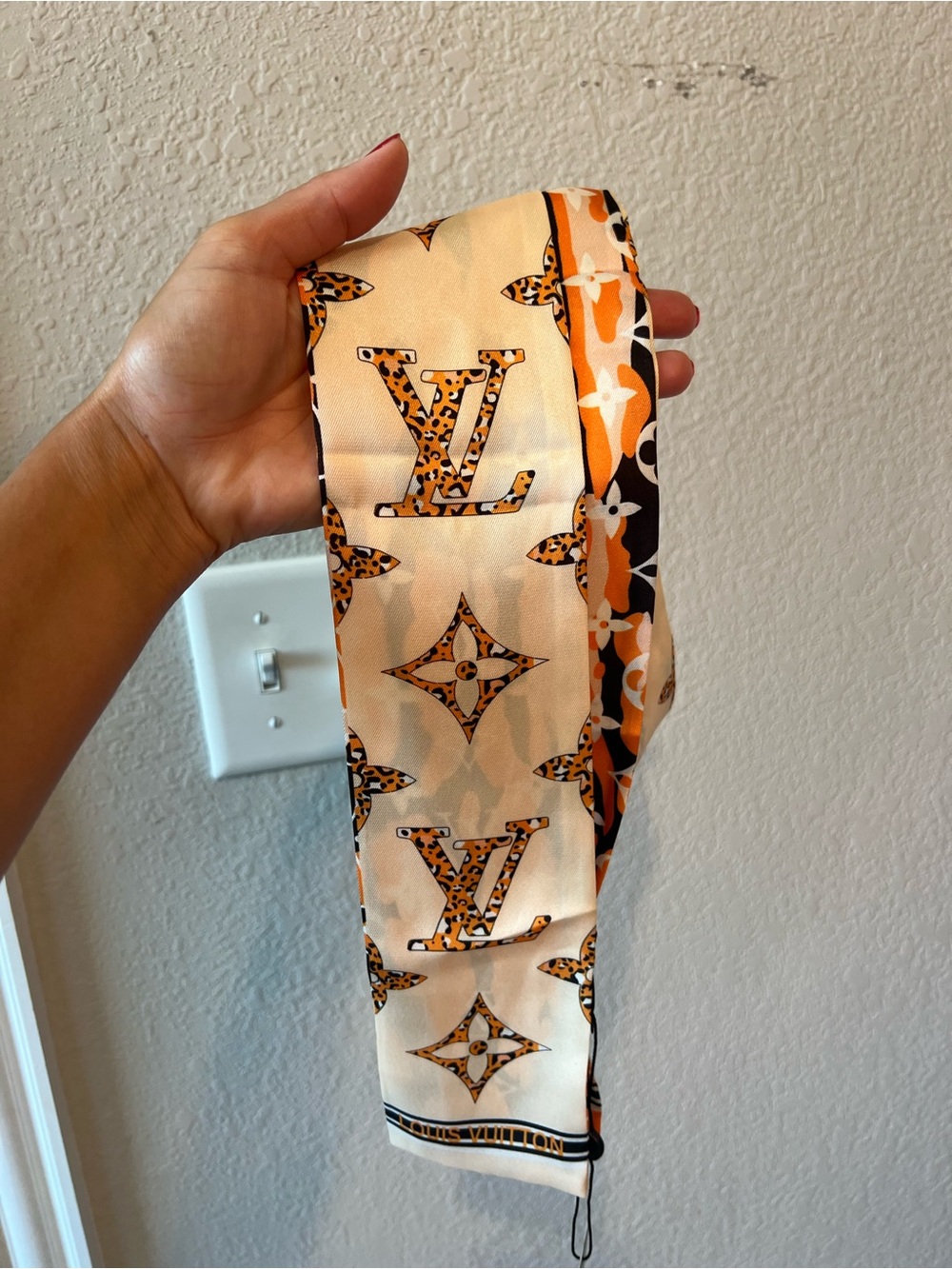 Louis Vuitton Monogram Orange & Cream Silk Twilly Scarf - Picture 7 of 7